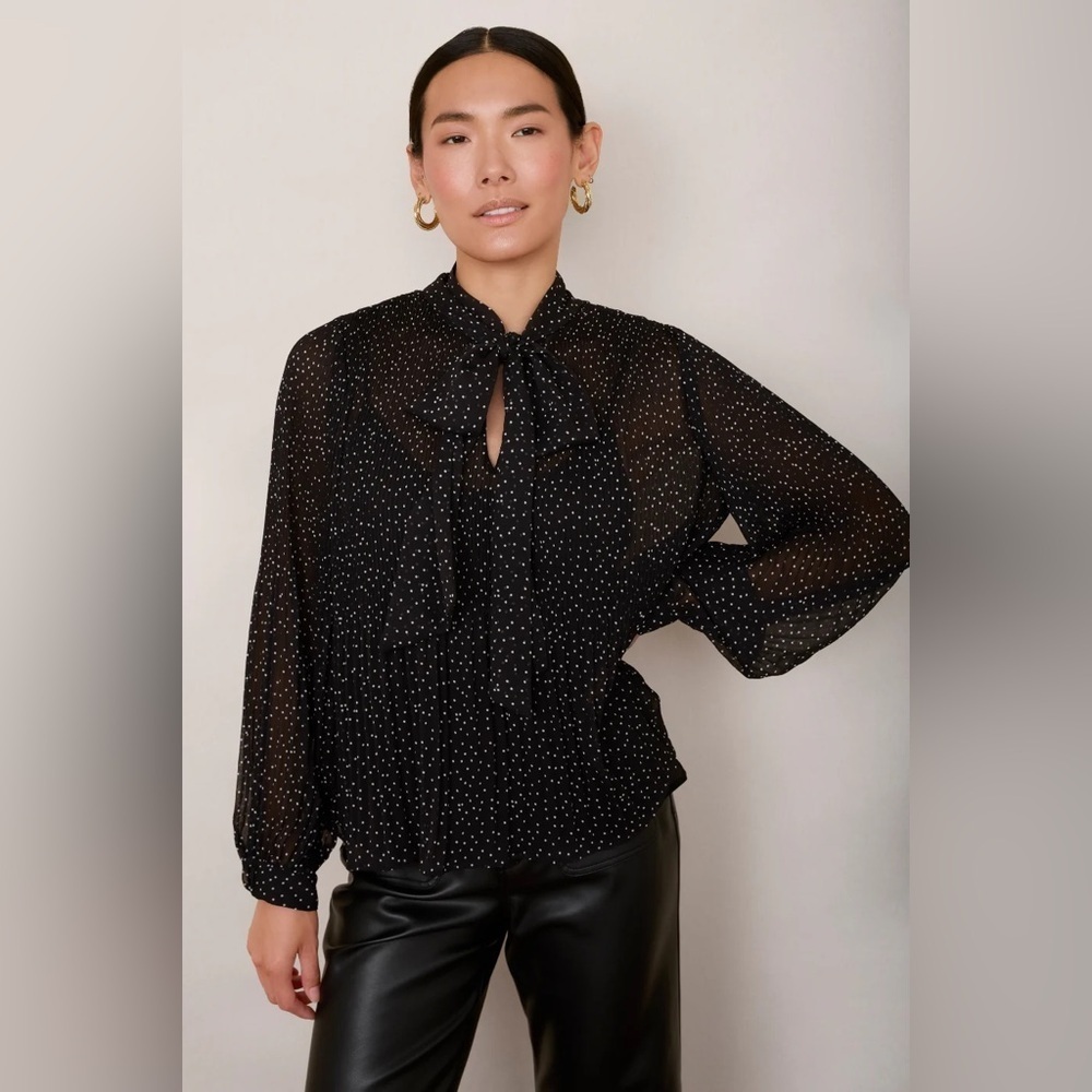 WYSE London Black Relaxed Tie Front Blouse with Mandarin Collar